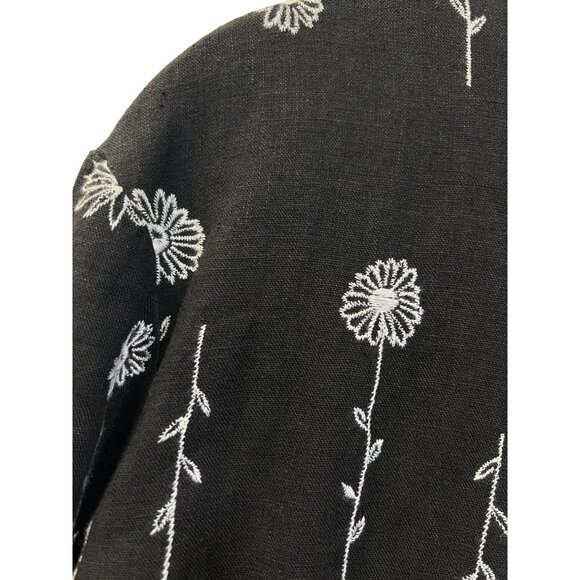 David Brooks Petites Vintage Black Linen Floral Embroidered Skirt Set Dress - Picture 6 of 11
